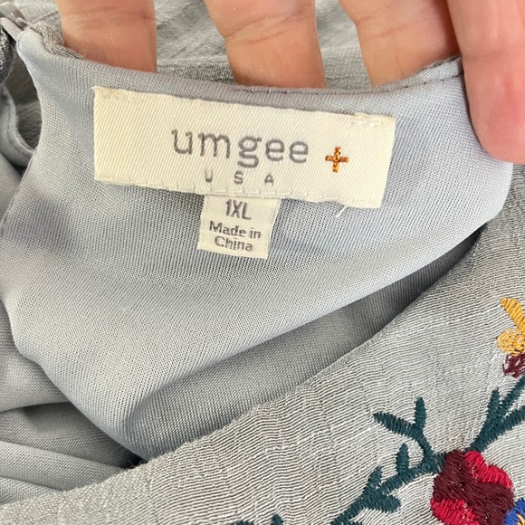 Umgee Boho Embroidered Lagenlook Tunic Dress Size XL Gray Multi - Picture 6 of 7